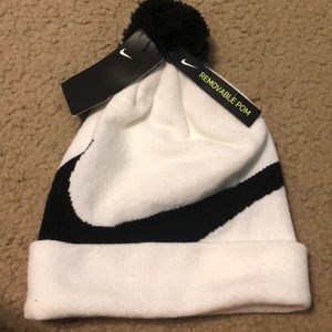 Nike Black and white beanie with pom.